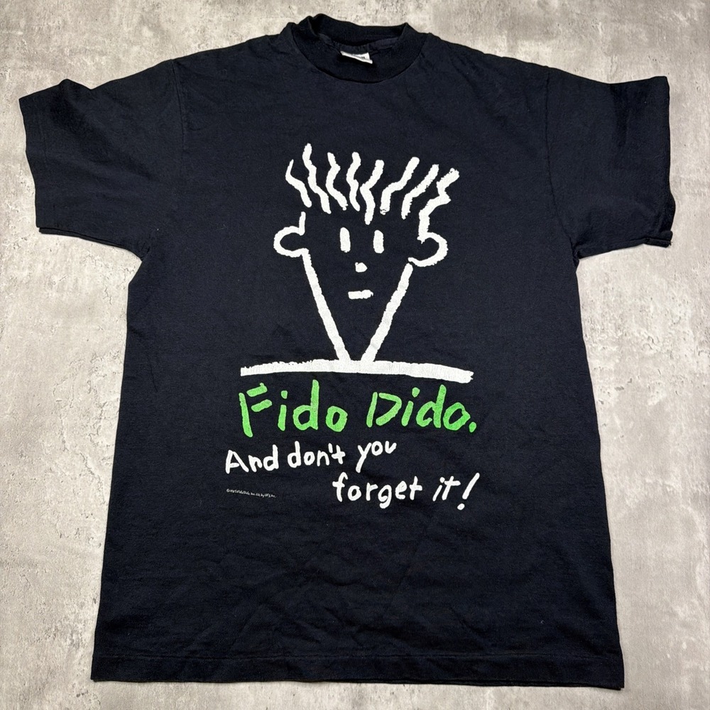 Vintage 80s Fido Dido Shirt Double Sided Black And Don't You Forget 1985 Fits S